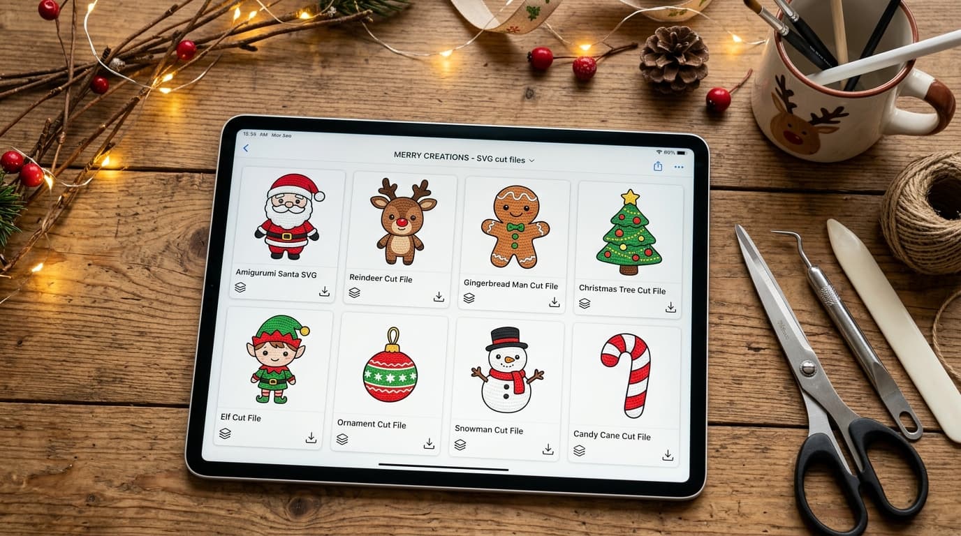 Digital Canva holiday template editor showing SVG cut files