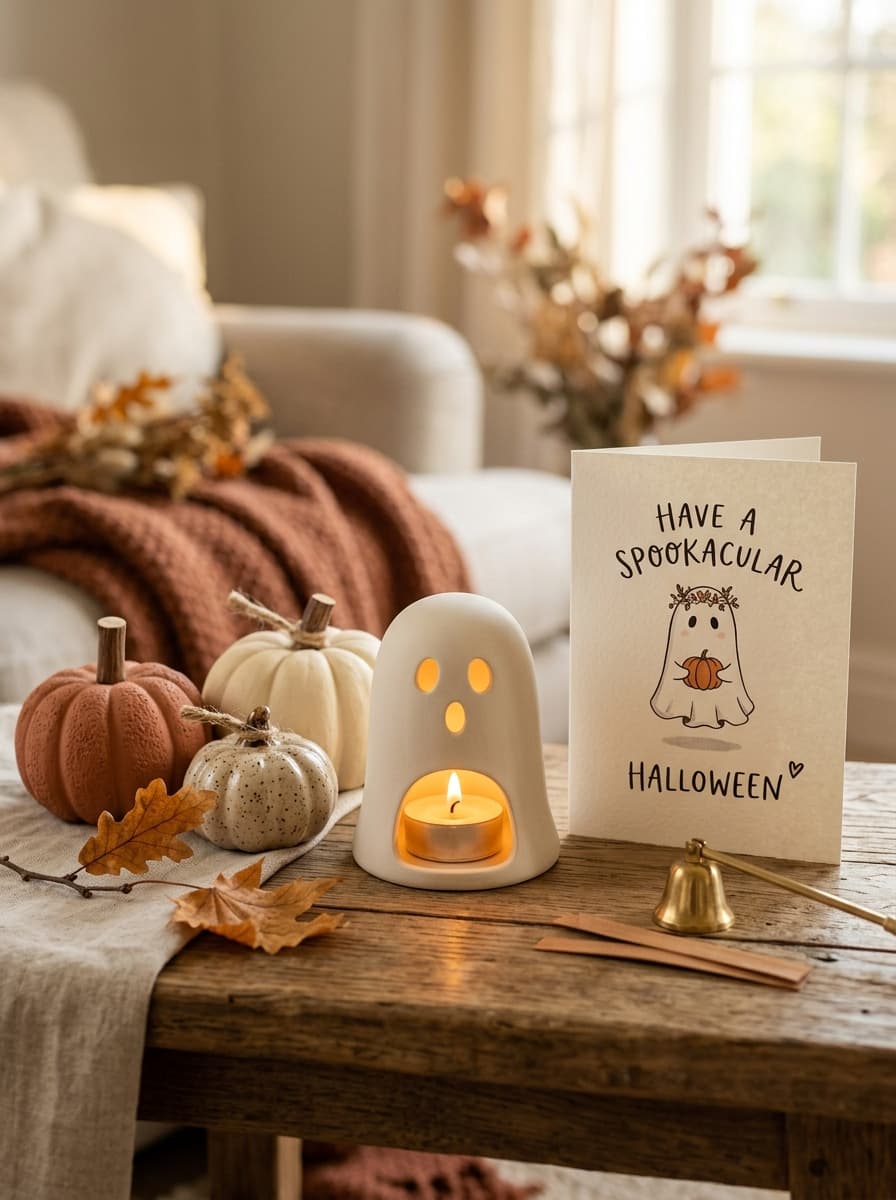 Halloween ceramic ghost decor and greeting card